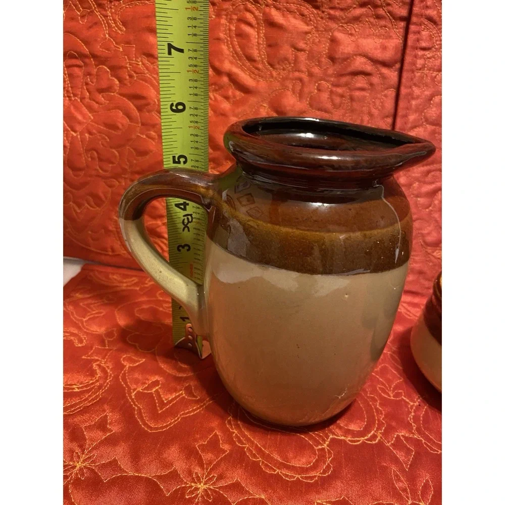 Vintage Brown Stoneware Milk Pitcher, Condiment Holder, Early 20th Century‎